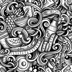 Diet vector hand drawn doodles seamless pattern. Graphics background design.