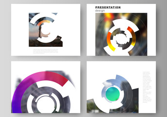 Fototapeta premium The minimalistic abstract vector layout of the presentation slides design business templates. Futuristic design circular pattern, circle elements forming geometric frame for photo.