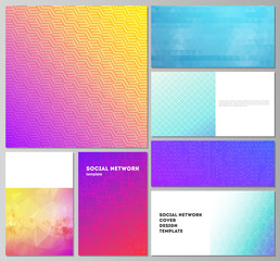 The minimalistic abstract vector illustration of the editable layouts of modern social network mockups in popular formats. Abstract geometric pattern with colorful gradient business background.
