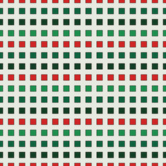 Seamless pattern in Christmas traditional colors with repeated squares. Horizontal dashed lines abstract background.