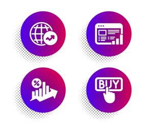 Web report, Loan percent and World statistics icons simple set. Halftone dots button. Buying sign. Graph chart, Growth chart, Global report. E-commerce shopping. Finance set. Vector