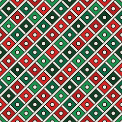 Repeated bright diamonds background in Christmas traditional colors. Geometric motif. Seamless pattern with squares