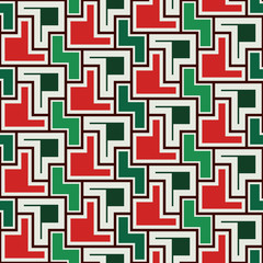 Repeated creative puzzle mosaic abstract background. Seamless surface pattern design with simple geometric ornament