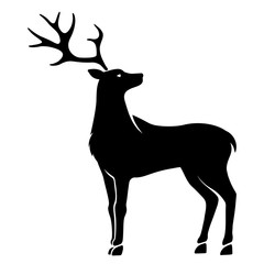 Vector black silhouette of a standing reindeer isolated on a white background.