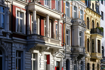 City villa facades in the style of the german Neorenaissance or Neoclassicism. These buildings have...