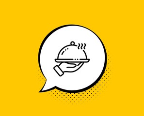 Restaurant food line icon. Comic speech bubble. Dinner sign. Hotel room service symbol. Yellow background with chat bubble. Restaurant food icon. Colorful banner. Vector