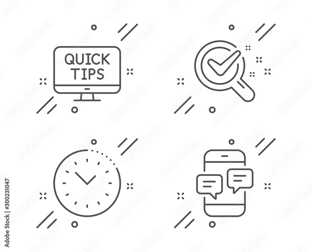 Poster chemistry lab, web tutorials and time management line icons set. phone messages sign. lab research, 