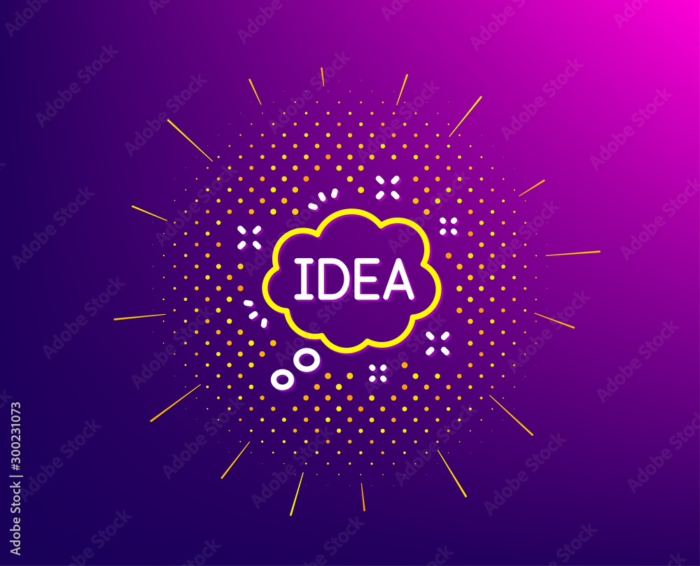 Poster idea speech bubble line icon. halftone pattern. graphic art sign. inspiration symbol. gradient backg