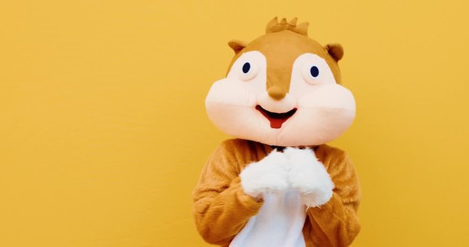 Squirrel character mascot has a message for humanity. Environmental concept about animal rights