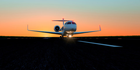 Fototapeta na wymiar Luxury business jet on runway. Extremely detailed and realistic high resolution 3d illustration
