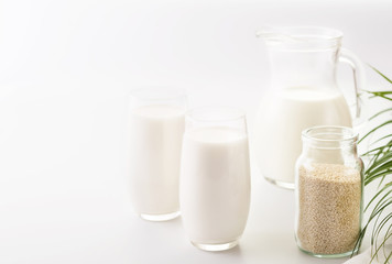 Sesame seeds milk on white background.