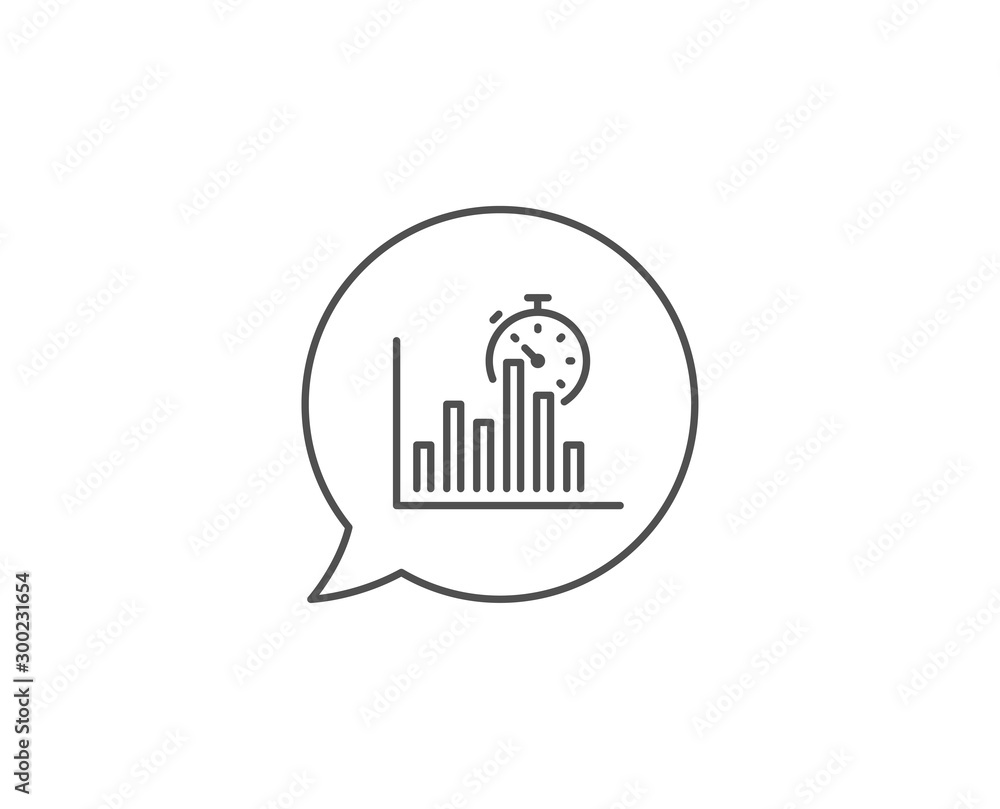 Poster report timer line icon. chat bubble design. column graph sign. growth diagram chart symbol. outline 