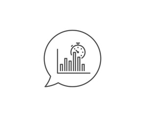 Report timer line icon. Chat bubble design. Column graph sign. Growth diagram chart symbol. Outline concept. Thin line report timer icon. Vector