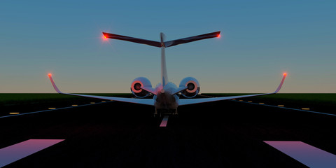 Luxury business jet on runway. Extremely detailed and realistic high resolution 3d illustration