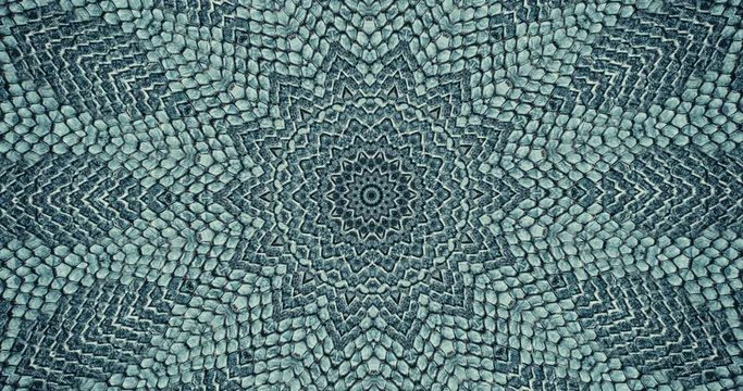 Parallax effect. Radial blue snake skin background. Snake skin texture closeup. 4k zoom in footage