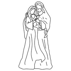 Christmas nativity scene of Joseph and Mary holding baby Jesus vector illustration sketch doodle hand drawn isolated on white background