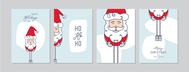 Merry Christmas cards set with hand drawn Santa Claus. Doodles and sketches vector Christmas illustrations, DIN A6. - 300232870