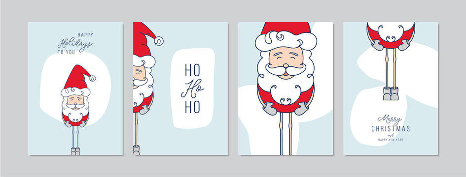 Merry Christmas cards set with hand drawn Santa Claus. Doodles and sketches vector Christmas illustrations, DIN A6.