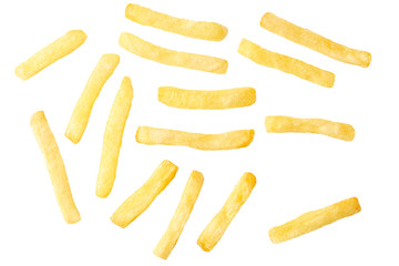 French fries isolated on a white background, top view