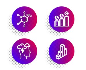 Chemical formula, Graph chart and Mindfulness stress icons simple set. Halftone dots button. 3d chart sign. Chemistry, Growth report, Cloud storm. Presentation column. Science set. Vector