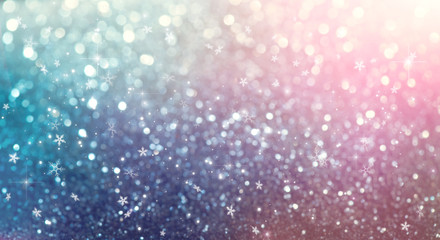 Christmas colorful vintage background. Holiday glowing backdrop. Defocused Background With Blinking Stars. New Year Blurred pastel Bokeh, Abstract Colorful bright glowing design. Party lights