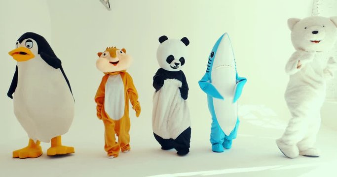Group of mascots doing party. Concept about carnival, animals rights and lifestyle