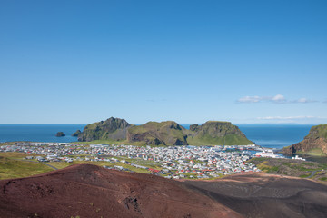 View over town of Heimaey in Iceland