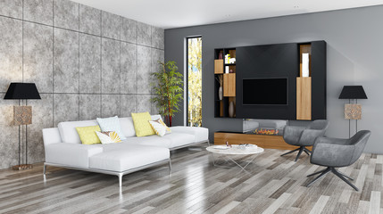 large luxury modern bright interiors room illustration 3D rendering