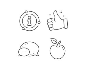 Apple line icon. Chat bubble, info sign elements. Fresh fruit sign. Natural food symbol. Linear apple outline icon. Information bubble. Vector