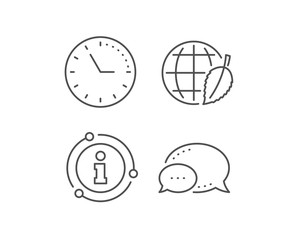 Globe with leaf line icon. Chat bubble, info sign elements. World sign. Environment day symbol. Linear environment day outline icon. Information bubble. Vector