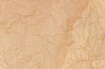 Flat lay crumpled brown craft paper background texture