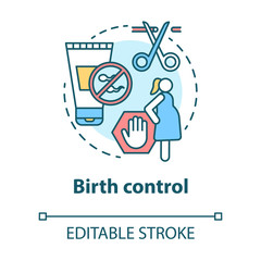 Birth control concept icon. Contraception idea thin line illustration. Pregnancy prevention. Reproductive system, fertility. Female healthcare vector isolated outline drawing. Editable stroke