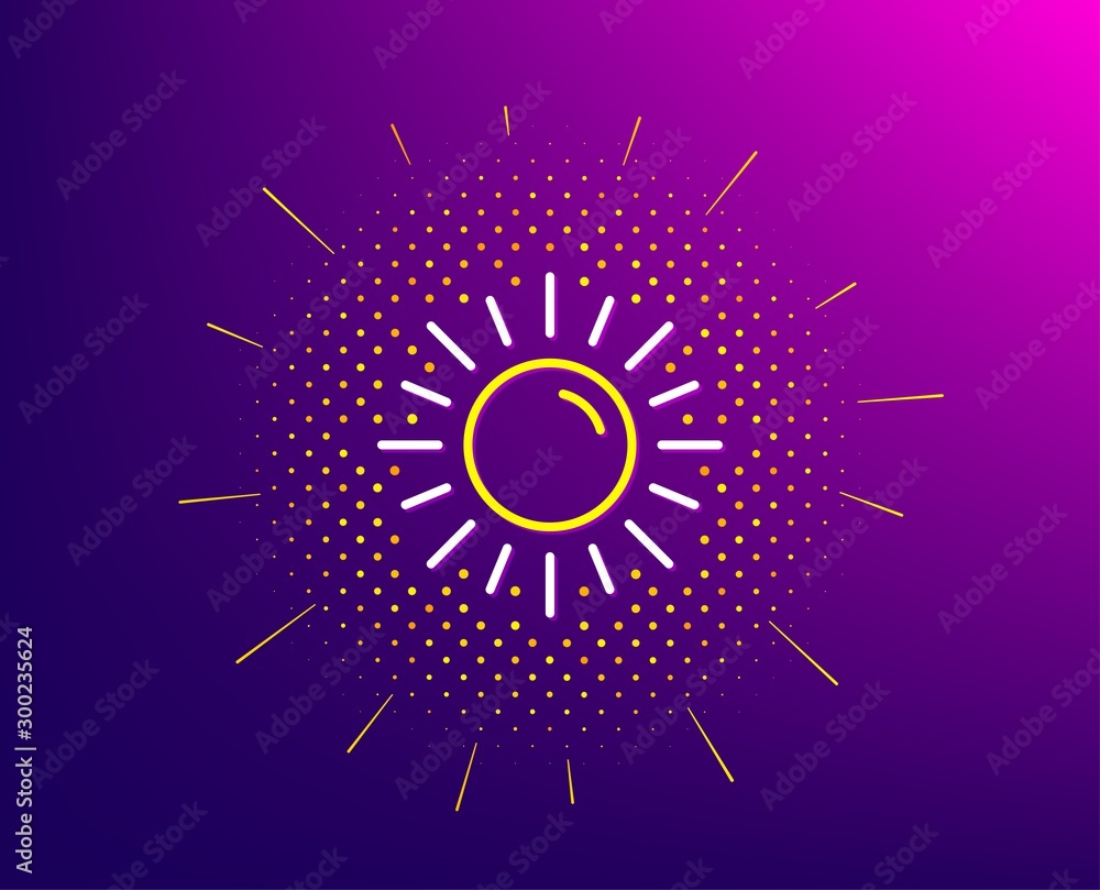 Poster sun line icon. halftone pattern. hot weather sign. summer symbol. gradient background. sun line icon