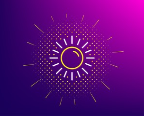 Sun line icon. Halftone pattern. Hot weather sign. Summer symbol. Gradient background. Sun line icon. Yellow halftone pattern. Vector