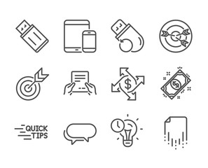 Set of Education icons, such as Education, Time management, Usb flash, Recovery file, Targeting, Mobile devices, Flash memory, Messenger, Payment exchange, Receive file, Target, Payment. Vector