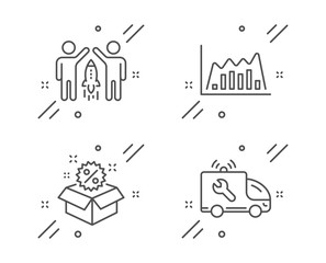 Infographic graph, Partnership and Sale line icons set. Car service sign. Line diagram, Business startup, Discount. Repair service. Business set. Line infographic graph outline icon. Vector