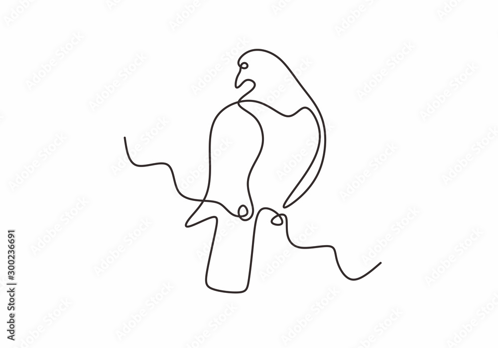 Wall mural Dove or pigeon bird continuous one line drawing minimalism style. Vector hand drawn sketch animal birds design.