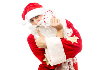 close up of falling playing cards poker game on white background with clipping path