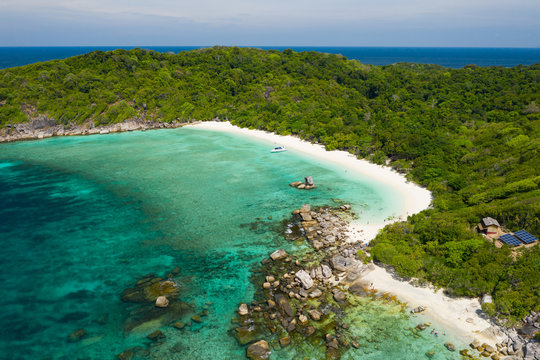 Sea Sand Sun with clear beach and watera at Boulder Island, Nga Khin Nyo Gyee Island, Myanmar (Burma).ar.