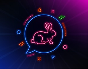 Animal tested line icon. Neon laser lights. Bio cosmetics sign. Fair trade symbol. Glow laser speech bubble. Neon lights chat bubble. Banner badge with animal tested icon. Vector