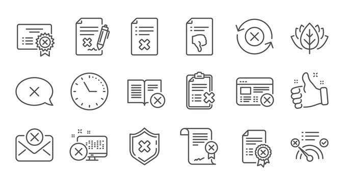 Reject line icons. Decline, Cancel and Dislike. Disapprove linear icon set. Quality line set. Vector