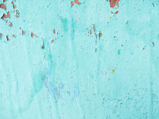 Turquoise abstract grunge background. Texture of old rustic wall covered with blue-turquoise paint. Texture urban wall turquoise color