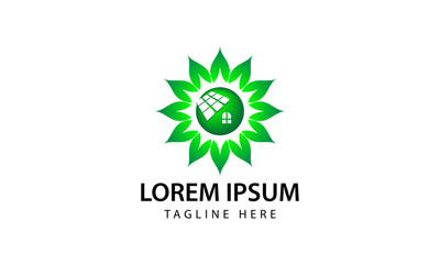 Green eco solar panel logo design