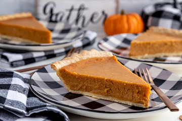 Fresh homemade pumpkin pie slices