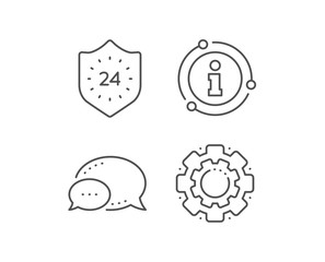 24 hours protection line icon. Chat bubble, info sign elements. Shield sign. Linear 24 hours outline icon. Information bubble. Vector