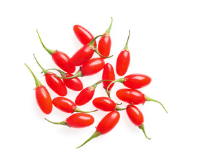 Fresh ripe goji berries on white background, top view