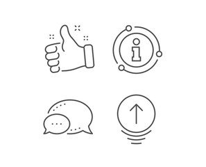 Swipe up line icon. Chat bubble, info sign elements. Scrolling arrow sign. Landing page scroll symbol. Linear swipe up outline icon. Information bubble. Vector