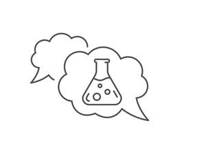 Chemistry lab line icon. Chat bubble design. Laboratory flask sign. Analysis symbol. Outline concept. Thin line chemistry lab icon. Vector