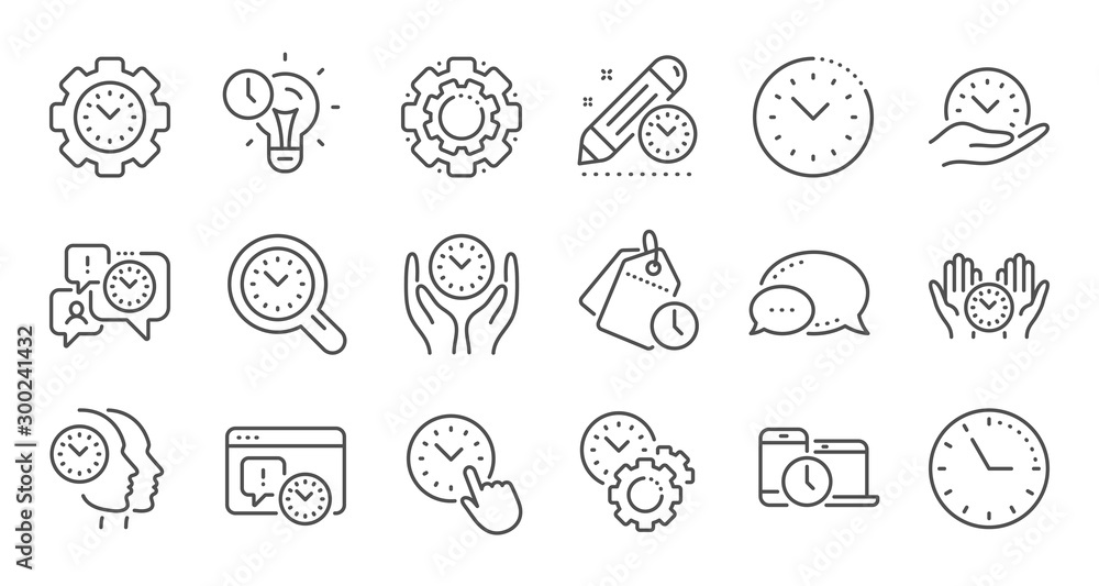 Poster time management line icons. clock, timer plan and project deadline signs. countdown clock and appoin