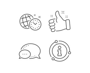 Time management line icon. Chat bubble, info sign elements. World clock sign. Watch symbol. Linear time management outline icon. Information bubble. Vector